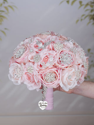 Blush silver quinceanera bouquet 13 inches with Crown