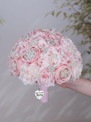 Blush silver quinceanera bouquet 9 inches