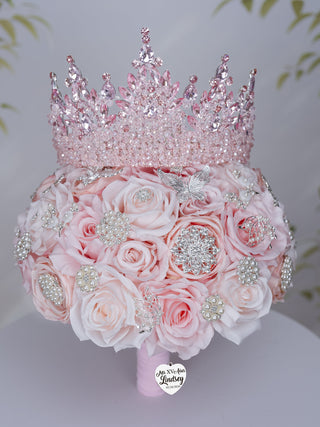 Blush silver quinceanera bouquet 9 inches