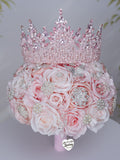 Blush silver quinceanera bouquet 13 inches with Crown