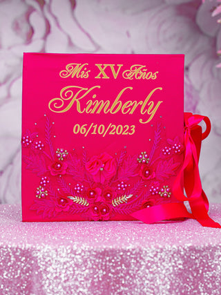 Fuchsia gold album de fotos para Quinceanera