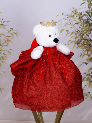Red Gold Teddy Bear for Quinceanera