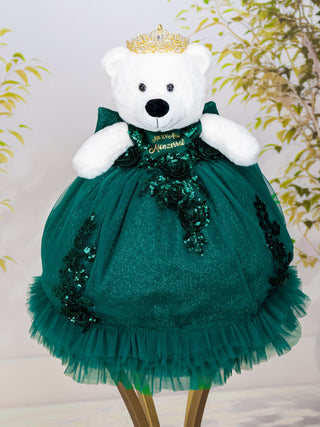 Green gold with ruffles teddy bear for quinceanera