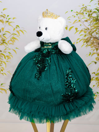 Green gold with ruffles teddy bear for quinceanera