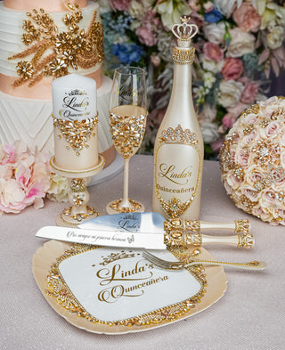 Gold brindis package with bottle and candle
