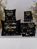 Black with Gold Quinceanera theme package of pillows set, Bible and guest book