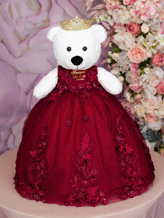 Burgundy Silver teddy bear for Quinceanera Burgundy Silver teddy bear for Quinceanera