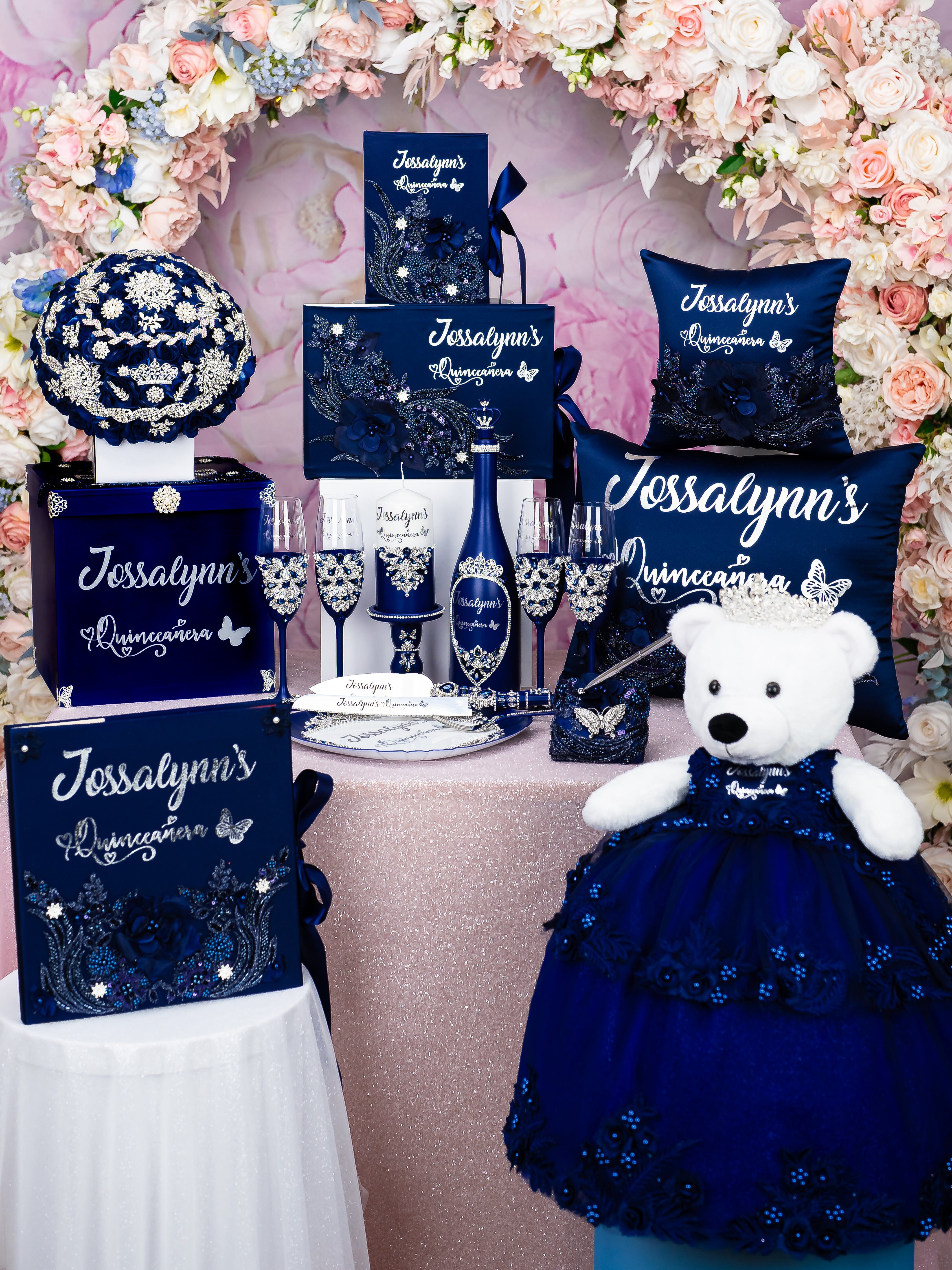 Quinceañera Package Navy Blue Silver Mega Set / quinceanera-decor