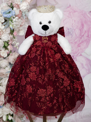 Burgundy Gold Last Teddy Bear for Quinceanera