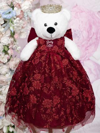 Burgundy Silver Last Teddy Bear for Quinceanera