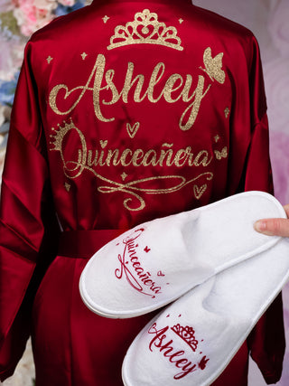 Burgundy with Gold robe for quinceanera