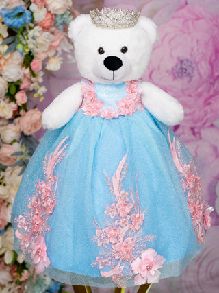 Light Blue Teddy Bear Quinceanera Pink Flowers Light Blue Teddy Bear Quinceanera Pink Flowers