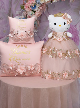 Rose Gold Quinceanera pillows set and última muñeca