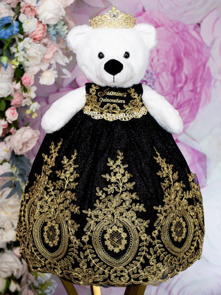 black teddy dress Personalized Black Teddy Bear for Quinceañera