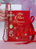 Red with gold Quinceanera Bible (Spanish version)