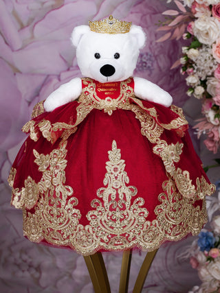 Wine red with gold teddy bear quinceanera