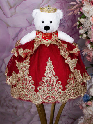Wine red with gold teddy bear quinceanera