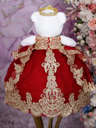 Wine red with gold teddy bear quinceanera