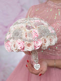 Light Pink Silver quinceanera bouquet 13 inches
