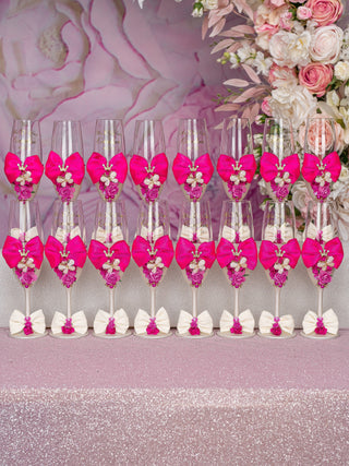 Fuchsia Bow 2 quinceanera champagne glasses