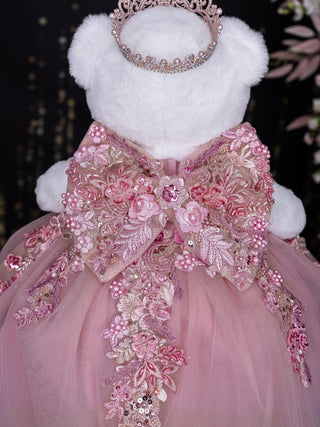 Dusty Rose Quinceanera pillows set and teddy bear