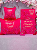 Fuchsia with gold Quinceanera pillows set, guest book with album de fotos