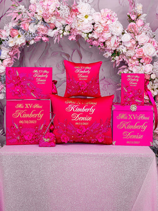 Fuchsia with gold Mass Quinceanera package