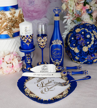 Royal Blue with gold album de fotos para Quinceanera