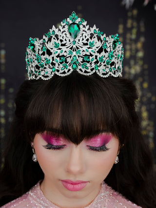 Quinceanera crown emerald green with silver