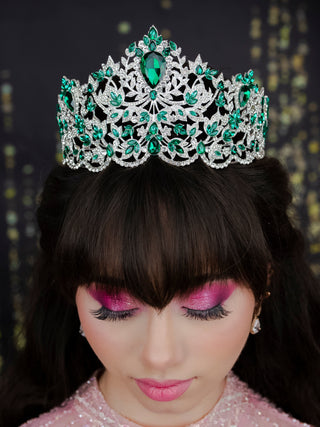 Quinceanera crown emerald green with silver