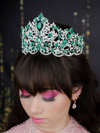 Quinceanera crown emerald green with silver