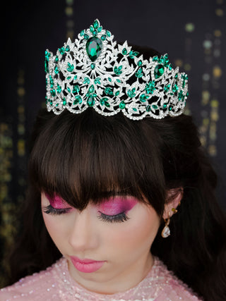 Quinceanera crown emerald green with silver