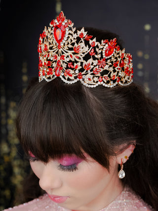 Big Red with Gold Quinceanera Crown