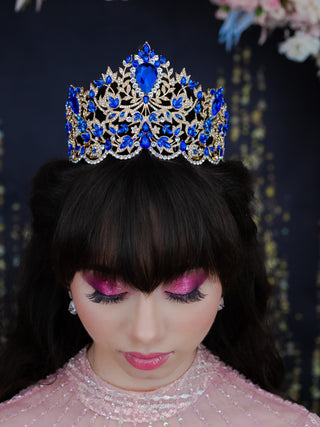 Quinceanera crown emerald Royal blue with gold