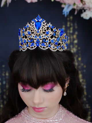 Quinceanera crown emerald Royal blue with gold