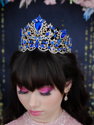 Quinceanera crown emerald Royal blue with gold