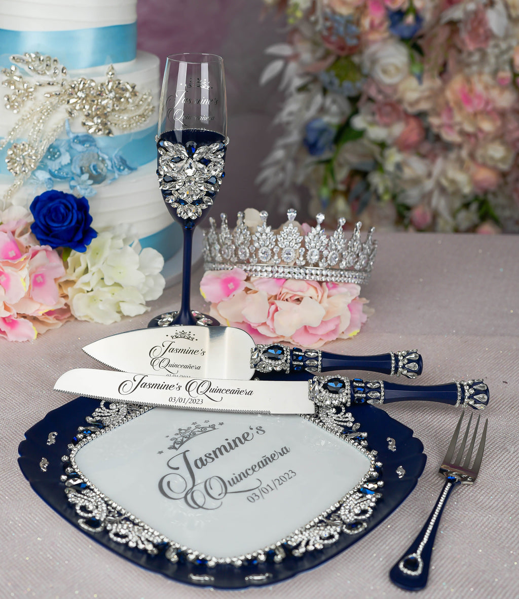Navy Blue with silver quinceanera brindis package | Quince toasts ...