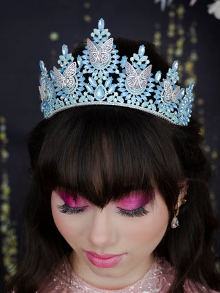 Light Blue Silver with butterflies Quinceanera Tiara