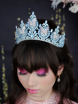 Light Blue Silver with butterflies Quinceanera Tiara