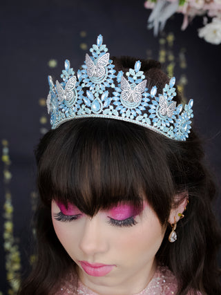 Light Blue Silver with butterflies Quinceanera Tiara