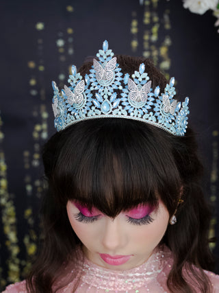 Light Blue Silver with butterflies Quinceanera Tiara