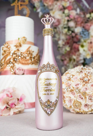 Pink and Gold quinceanera bottle