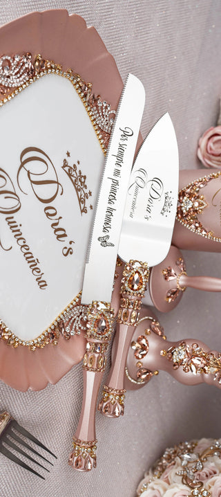 Rose Gold cake knife and server