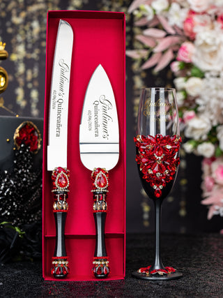 Black with Red Quinceanera Bottle with 1 Glass