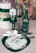 Green with Silver quinceanera brindis package with bottle and candle