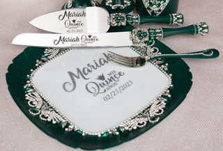 Green with Silver quinceanera pillows set