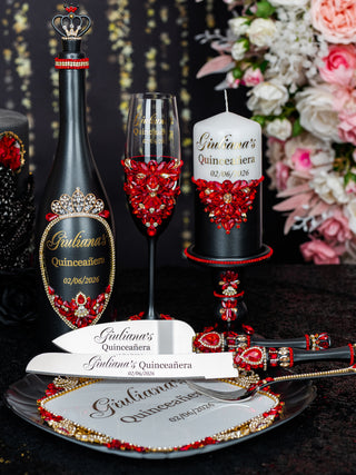 Black with Red brindis package with bottle and candle