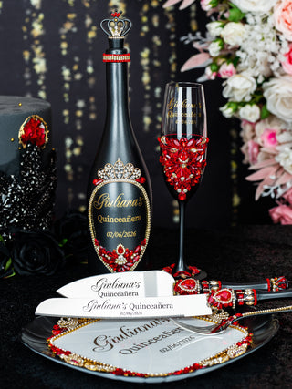 Black with Red Quinceanera Brindis Package with Bottle