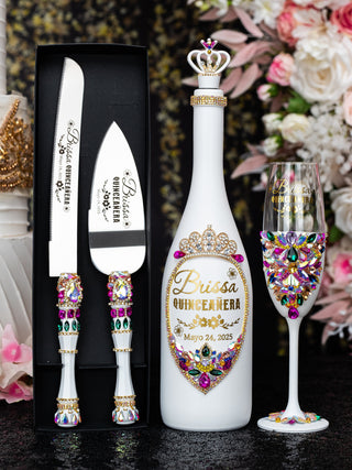 Floral Talavera quinceanera 1 champagne glass