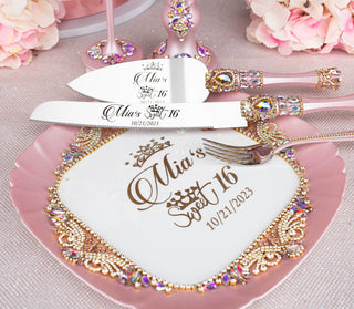 Pink Iridescent quinceanera cake knife and server